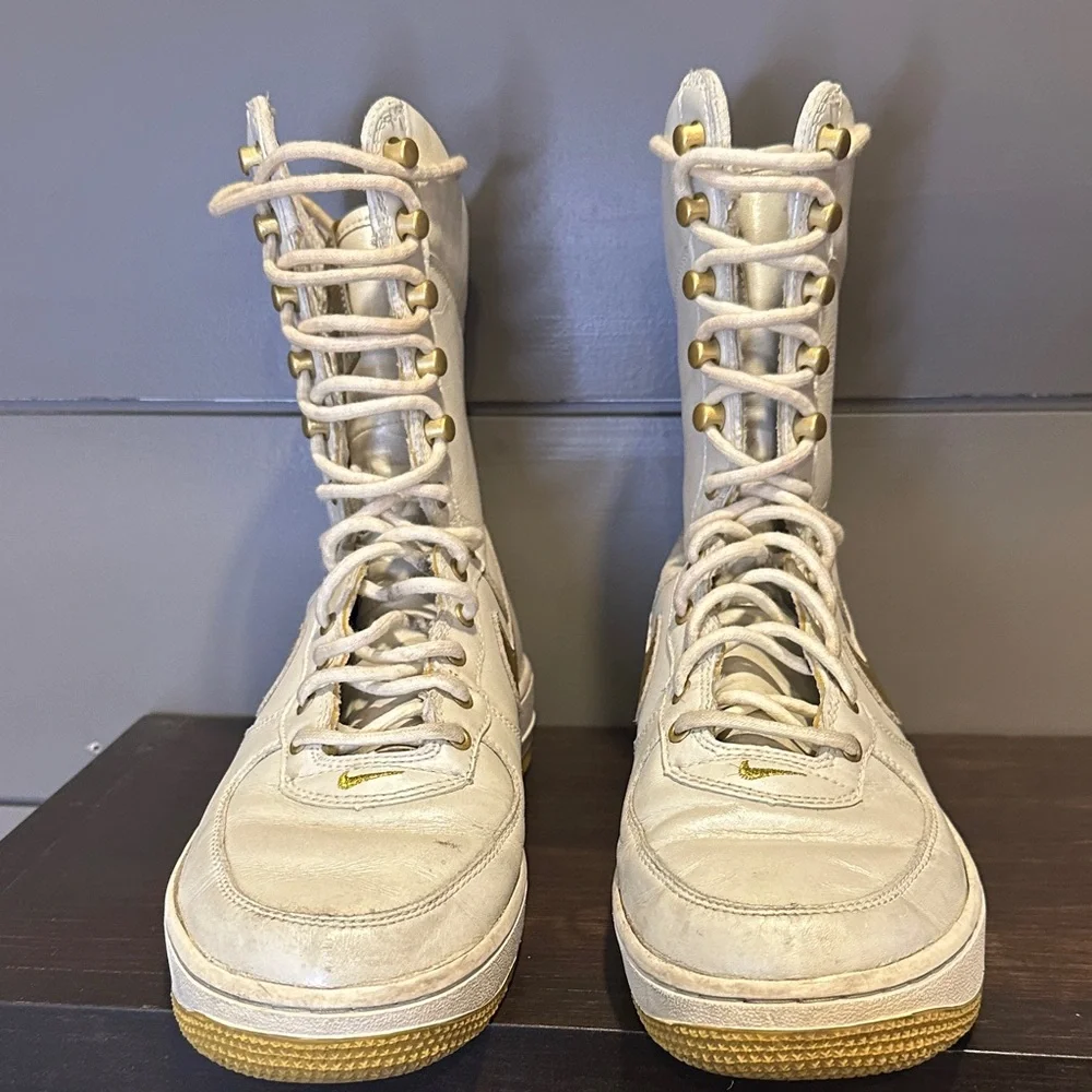 Women's Air Force One's 6‎ inch White and Metallic Gold Size 7.5